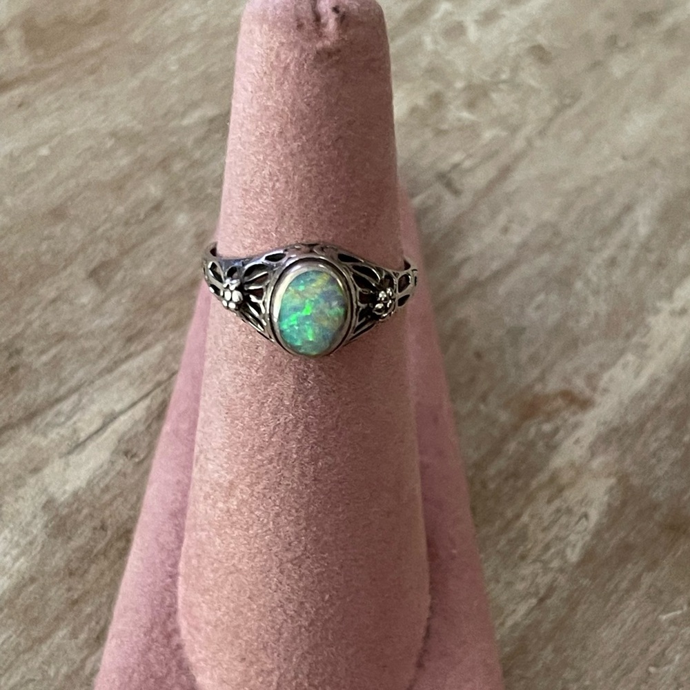 Petite Sterling Silver Opal Ring